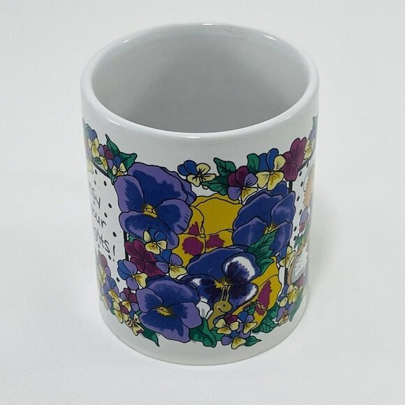 Vintage 1994 Suzy Zoo Mug Pansy For Thoughts Women Garden Gardener Flower Spring - Picture 2 of 11